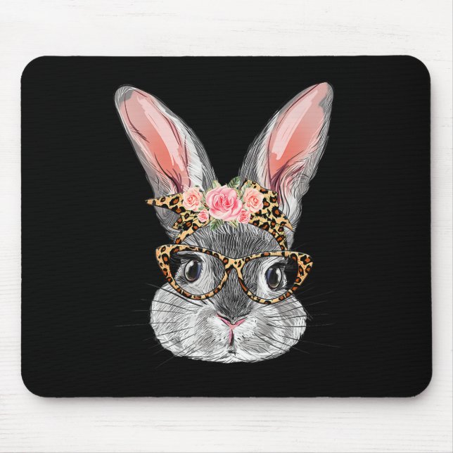 Niedlicher Bunny mit Byndana Gles Leopard Blume Ea Mousepad (Vorne)