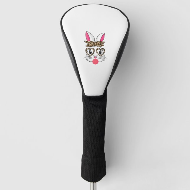 Niedlicher Bunny mit Leopard Bandana Herzbrille Os Golf Headcover (Vorderseite)