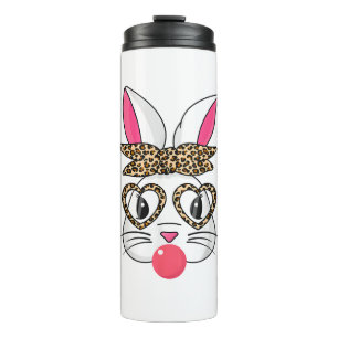 Niedlicher Bunny mit Leopard Bandana Herzbrille Os Thermosbecher