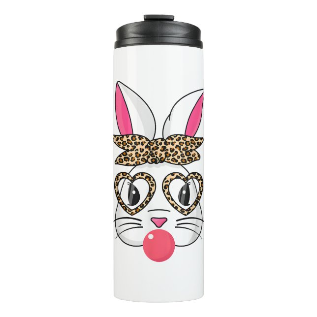 Niedlicher Bunny mit Leopard Bandana Herzbrille Os Thermosbecher (Vorderseite)