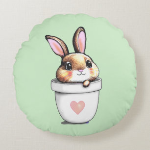 Niedlicher Bunny Pflanze Pot auf Light Lime Green Rundes Kissen