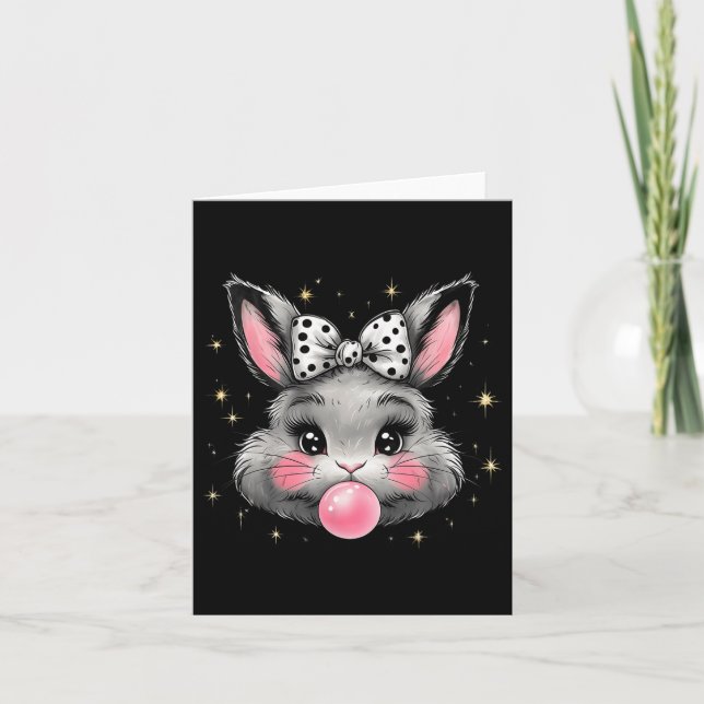 Niedlicher Bunny Rabbit Face Coquette Bow Ostertag Karte (Vorderseite)