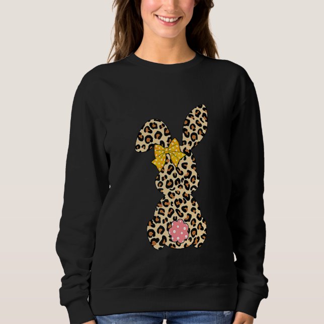 Niedlicher Bunny Rabbit Leopard Bow Krawatte Happy Sweatshirt (Vorderseite)