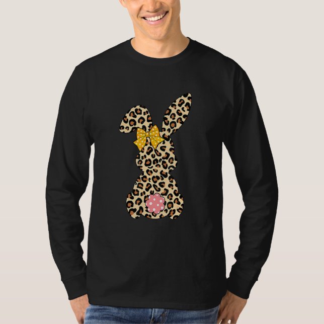 Niedlicher Bunny Rabbit Leopard Bow Krawatte Happy T-Shirt (Vorderseite)