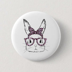Niedlicher Bunny Rabbit Leopard Gles Happy Osterta Button