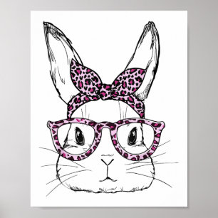 Niedlicher Bunny Rabbit Leopard Gles Happy Osterta Poster