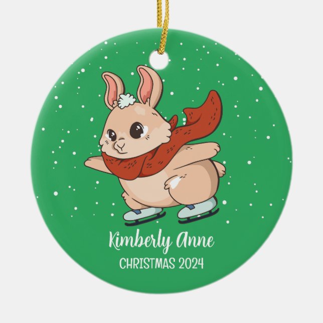 Niedlicher Bunny Rabbit Weihnachtsschnee Winterurl Keramik Ornament (Vorne)