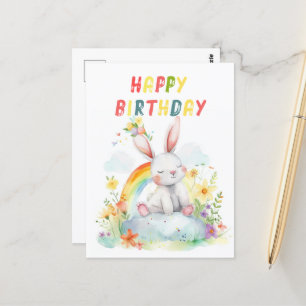 Niedlicher Bunny Rainbow Buntes Glück zum Geburtst Postkarte