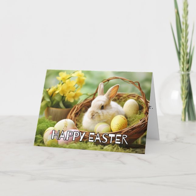 Niedlicher Bunny sagt glücklich Ostern Feiertagskarte (Vorderseite)