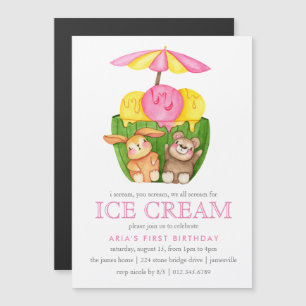 Niedlicher Bunny Teddy Bear Ice Creme 1. Geburtsta Magneteinladung