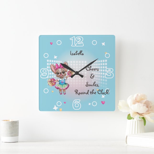 Niedlicher bunter französischer Geistesgeist Quadratische Wanduhr (Zuhause)