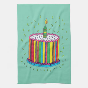 Niedlicher bunter Geburtstags-Party-Kuchen Geschirrtuch