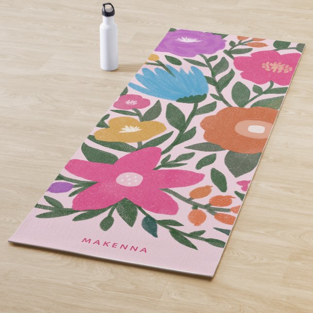 Niedlicher, bunter Name Florals | Rosa Yogamatte (Beispiel)