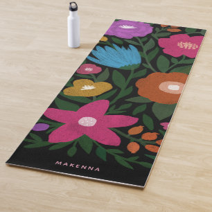 Niedlicher, bunter Name Florals Schwarz Yogamatte