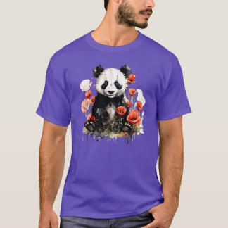 Niedlicher bunter Panda auf einem Feld mit Wildblu T-Shirt