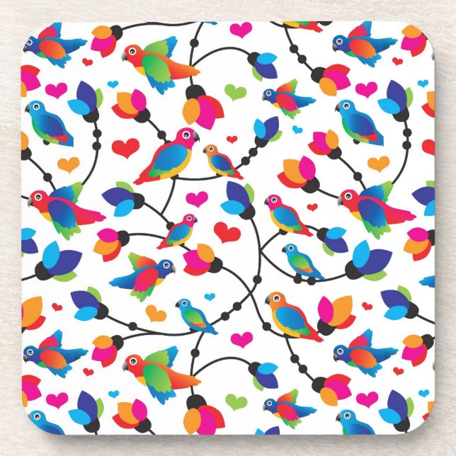 niedlicher bunter Papageienvogel Getränkeuntersetzer (Vorderseite)