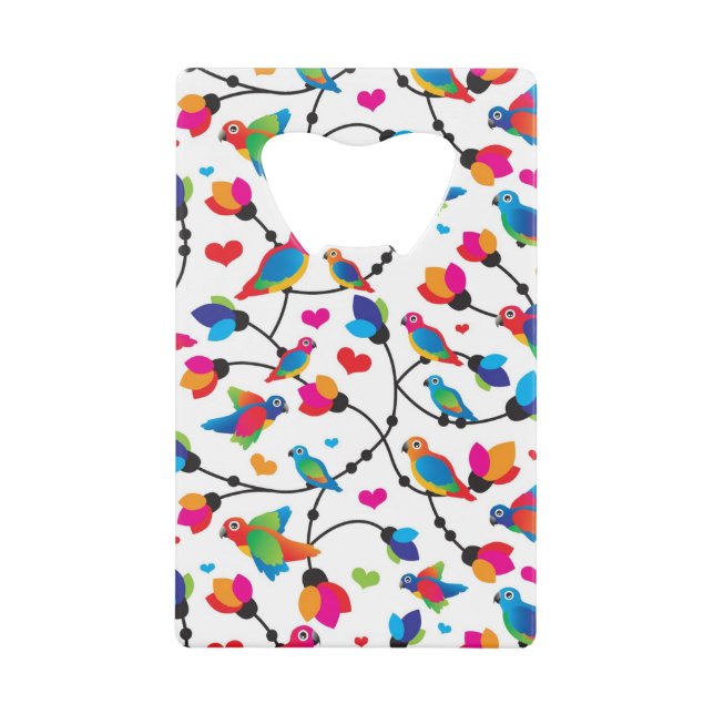 niedlicher bunter Papageienvogel Kreditkartenflaschenöffner (Vorderseite)