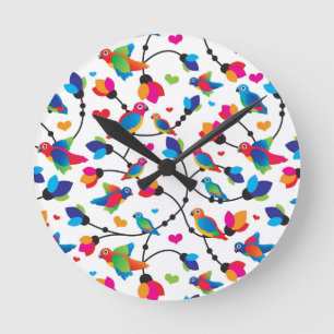 niedlicher bunter Papageienvogel Runde Wanduhr