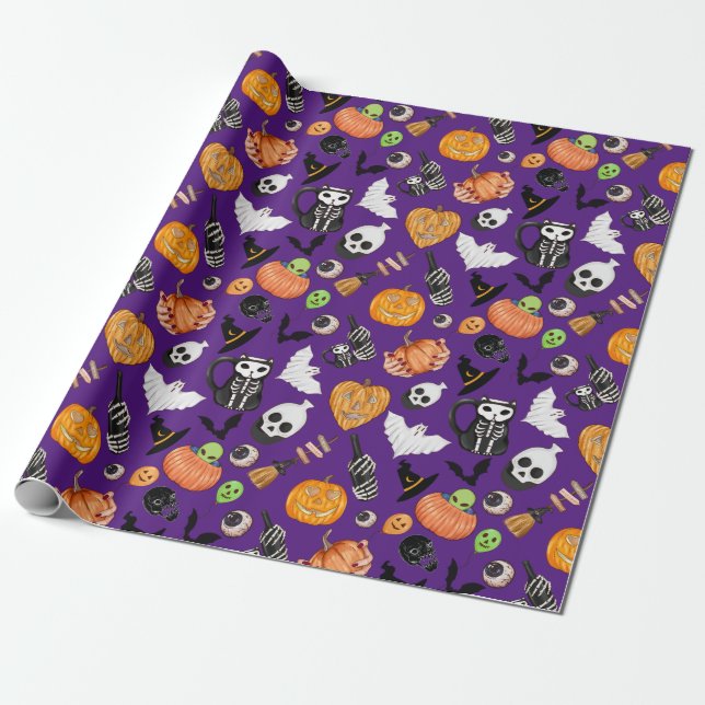 Niedlicher, bunter Spooky Trick oder Treat Hallowe Geschenkpapier (Ungerollt)