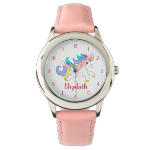 Niedlicher bunter Unicorn-personalisierte Armbanduhr