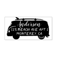 Niedlicher Bus mit Surfboard-Adresse Briefmarke