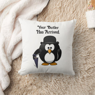 Niedlicher Butler Penguin Cartoon mit Schirm Kissen