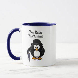 Niedlicher Butler Penguin Cartoon mit Schirm Tasse