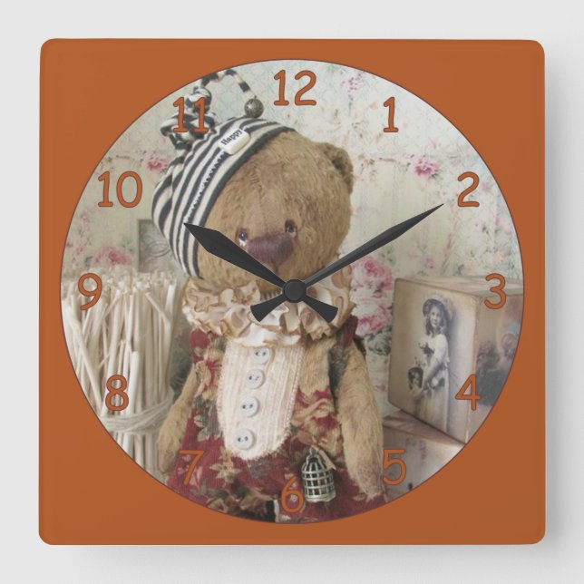 Niedlicher Button-Down-Bär Quadratische Wanduhr (Vorderseite)