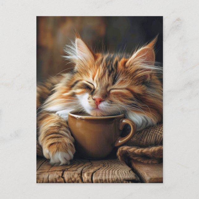 Niedlicher Calico Cat Kaffeetag Postkarte (Vorderseite)