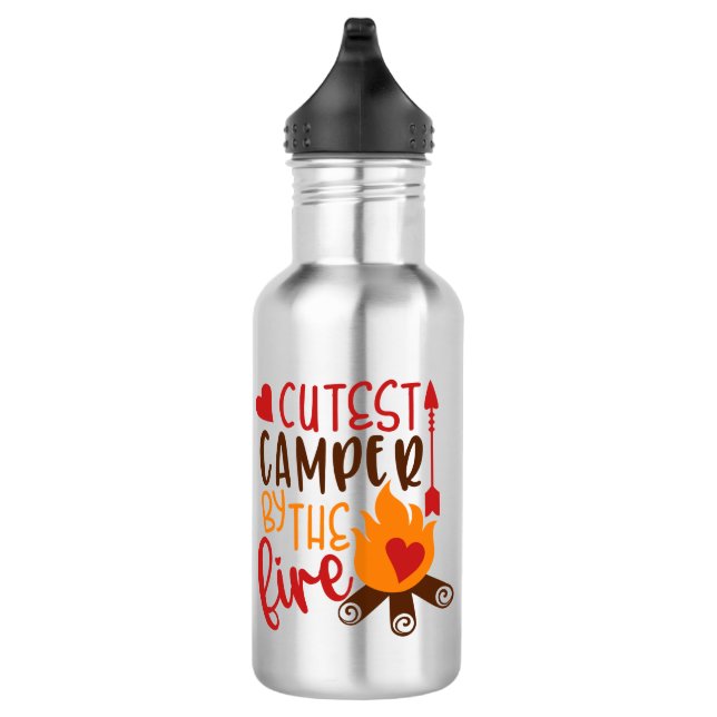 Niedlicher Camper am Campfire Funny Camping Edelstahlflasche (Rechts)