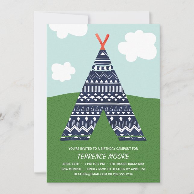 Niedlicher Campout | Boys Birthday Party Einladung (Vorderseite)