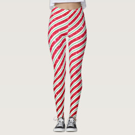 Niedlicher Candy Cane Glitzer Strickmuster Leggings