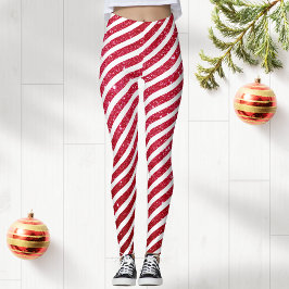 Niedlicher Candy Cane Glitzer Strickmuster Leggings