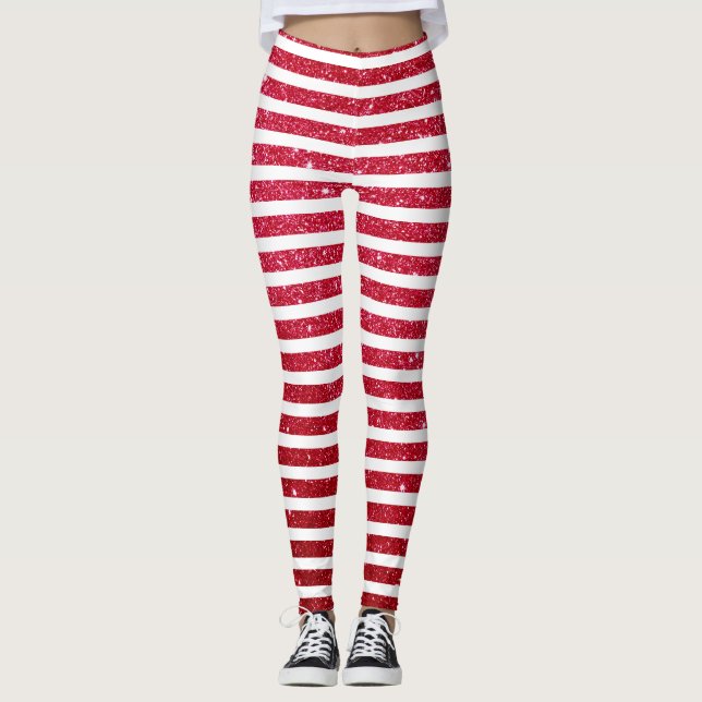Niedlicher Candy Cane Glitzer Strickmuster Leggings (Vorderseite)