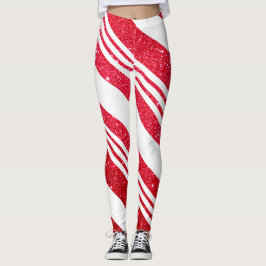 Niedlicher Candy Cane Glitzer Strickmuster Leggings
