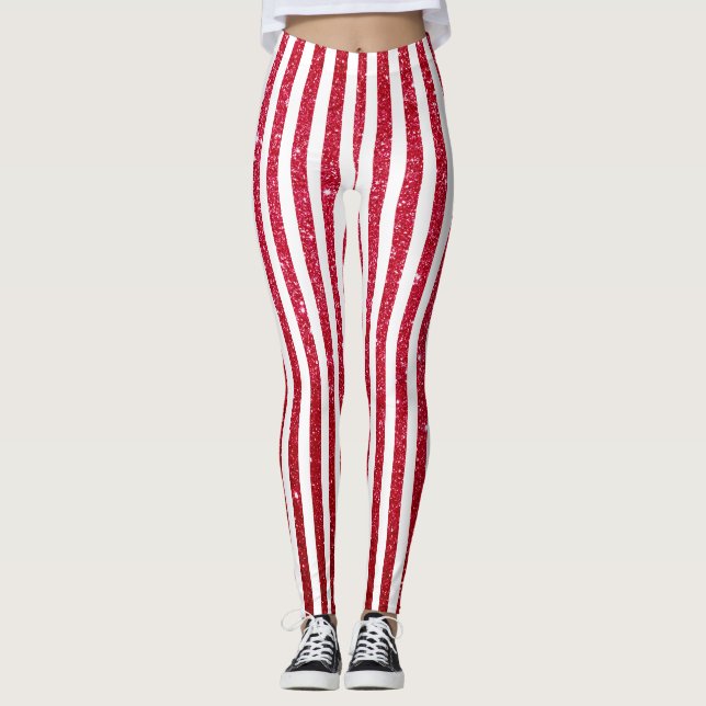 Niedlicher Candy Cane Glitzer Strickmuster Leggings (Vorderseite)