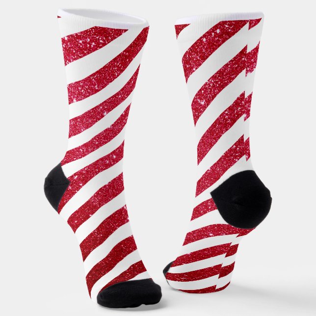 Niedlicher Candy Cane Glitzer Strickmuster Socken (Gewinkelt)