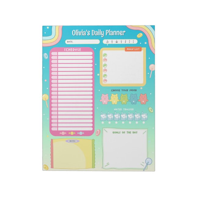 Niedlicher Candy Daily Planer Notepad Aquamarin Notizblock (Rotiert)