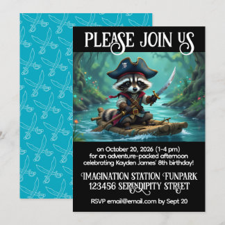 Niedlicher Captain Raccoon Rafting Boys' Geburtsta Einladung