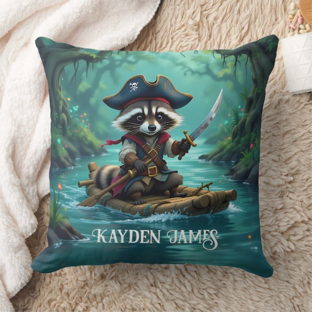 Niedlicher Captain Raccoon rammt den Fluss hinunte Kissen (Decke)