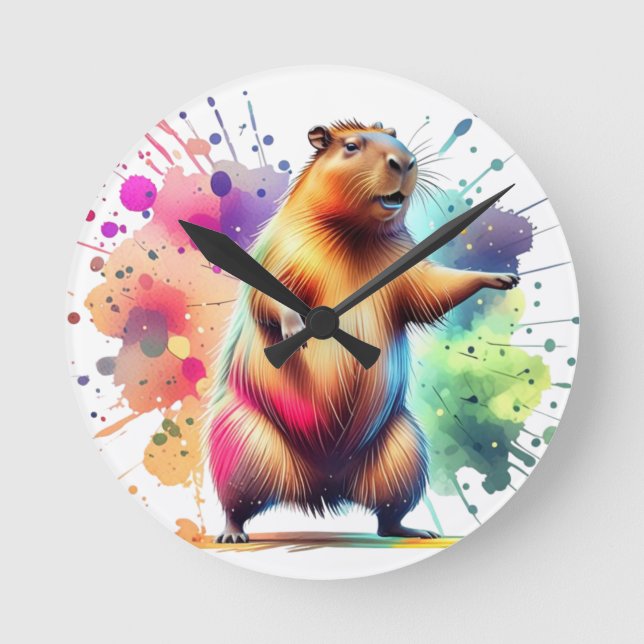 Niedlicher Capybara Frische Pasta machen Runde Wanduhr (Vorderseite)