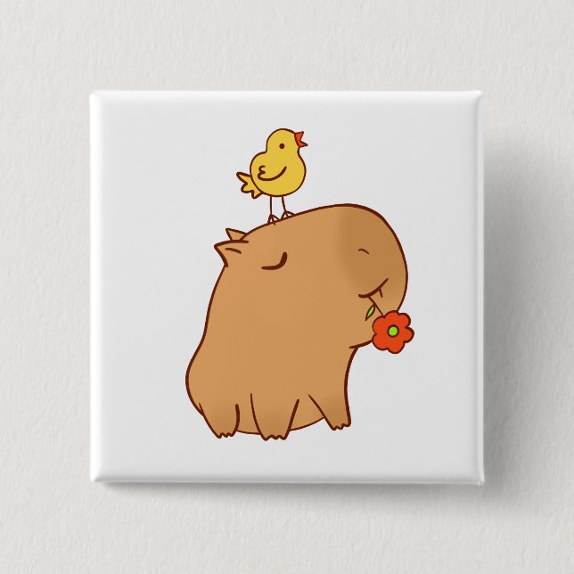 Niedlicher Capybara mit einem Vogel a und Blume Button (Vorderseite)