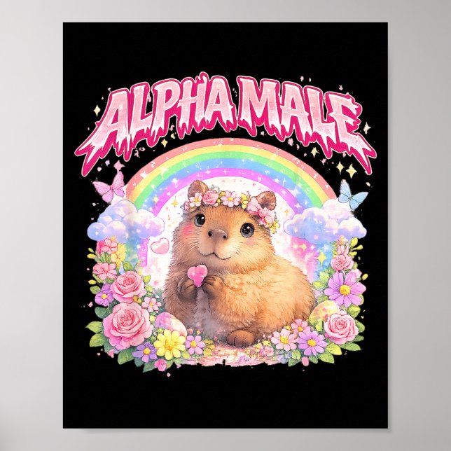 Niedlicher Capybara-Regenbogen-Blumen-Funny für Mä Poster (Vorne)