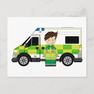 Niedlicher Cartoon Ambulance und EMT Postkarte