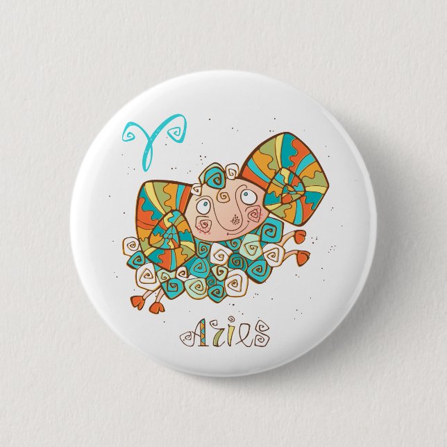 Niedlicher Cartoon Aries Button (Vorderseite)