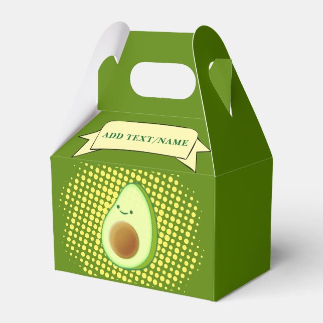 Niedlicher Cartoon Avocado auf dem gelben Vortex Geschenkschachtel (Vorderseite)