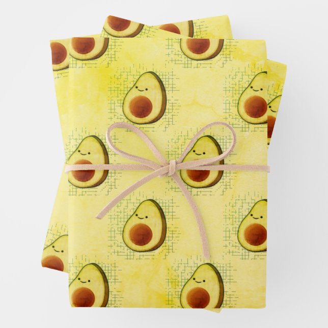 Niedlicher Cartoon Avocado im Hintergrund Geschenkpapier Set (Beispiel)