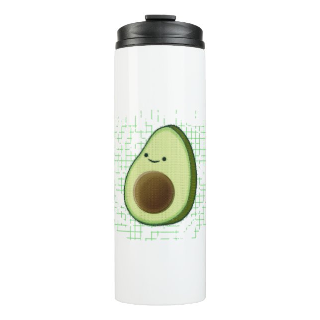 Niedlicher Cartoon Avocado im Hintergrund Thermosbecher (Vorderseite)