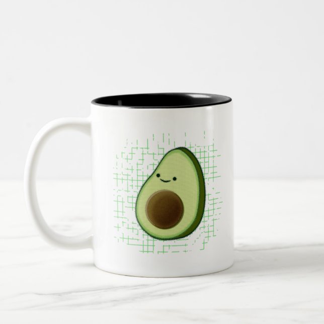 Niedlicher Cartoon Avocado im Hintergrund Zweifarbige Tasse (Links)