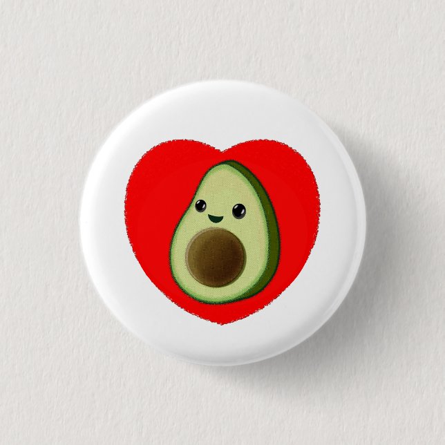 Niedlicher Cartoon Avocado im Roten Herzen Button (Vorderseite)